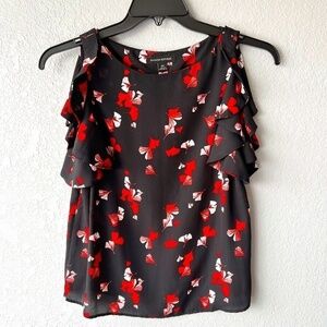 Banana Republic XS black top with red ginkgo leaf print